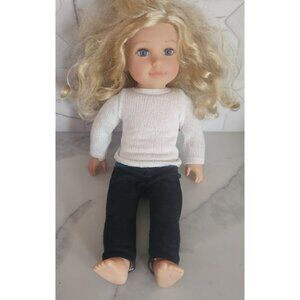 American Girl inspired Doll Blonde Curly Hair Blue Eyes 18 Inch Doll Outfit